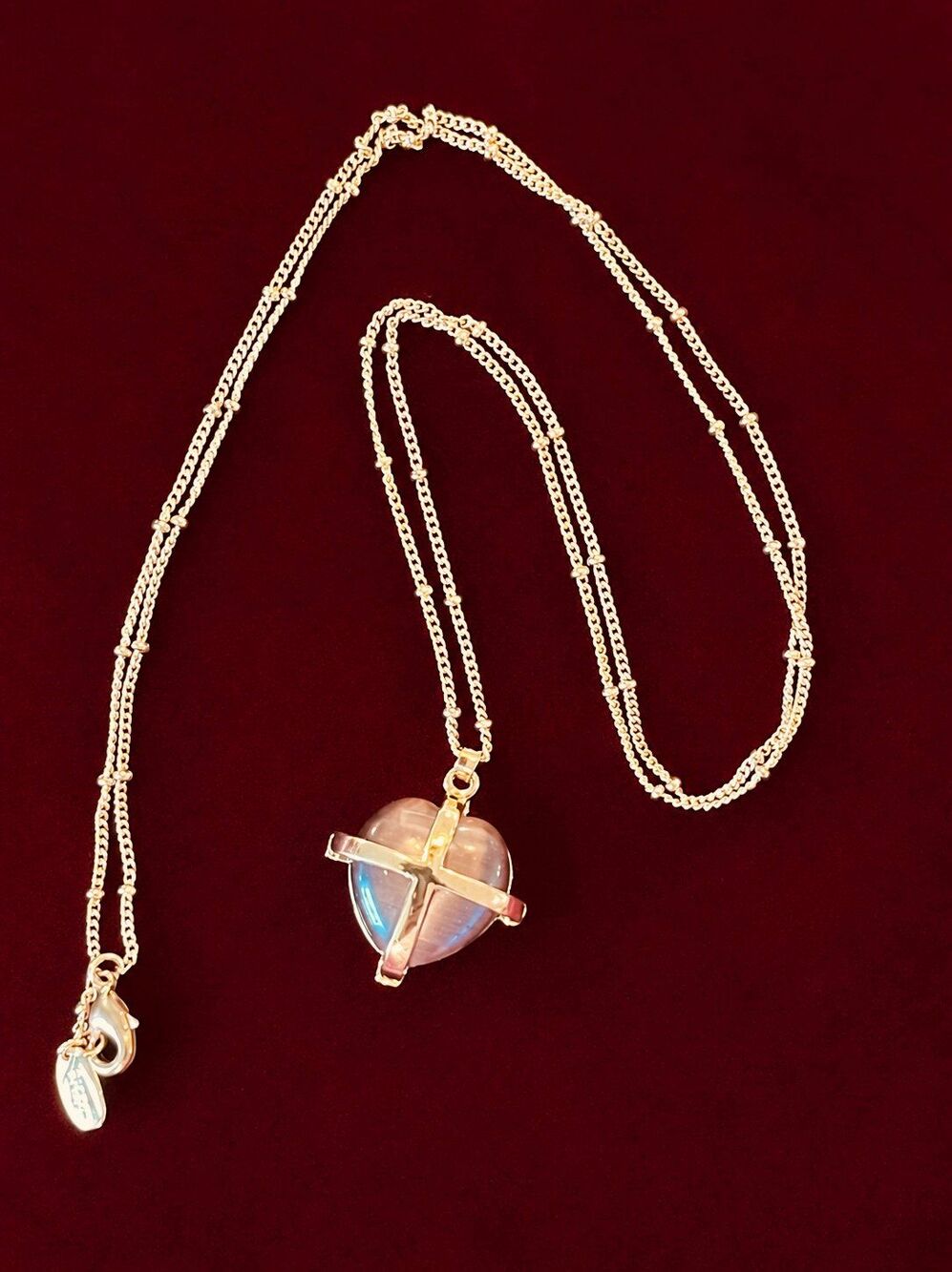 Alexa’s Angels Purple Cat’s Eye Heart Pendant 18k gold plated Necklace – 30”